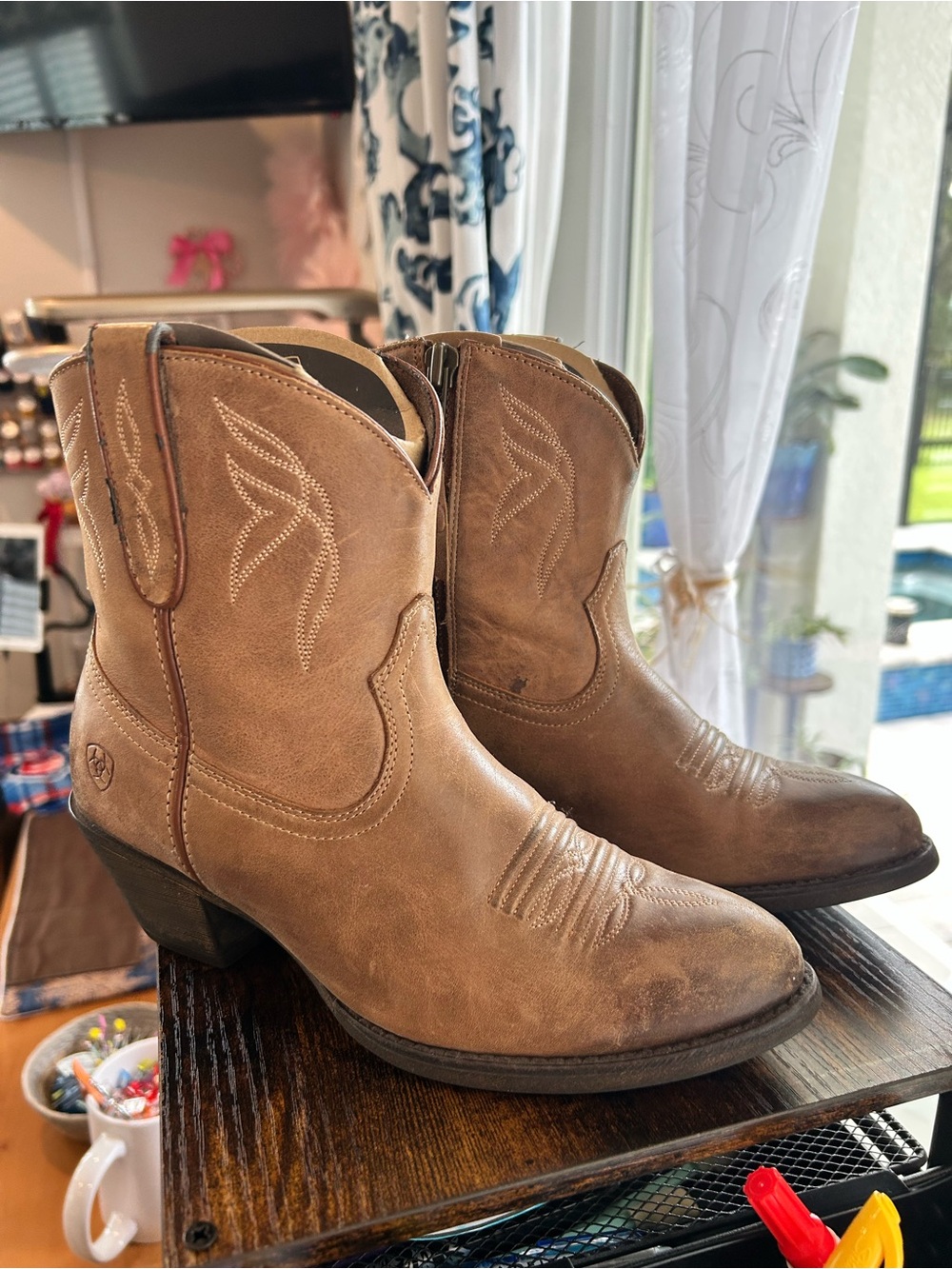 Ariat Brown Leather Western Zip Ankle Boots